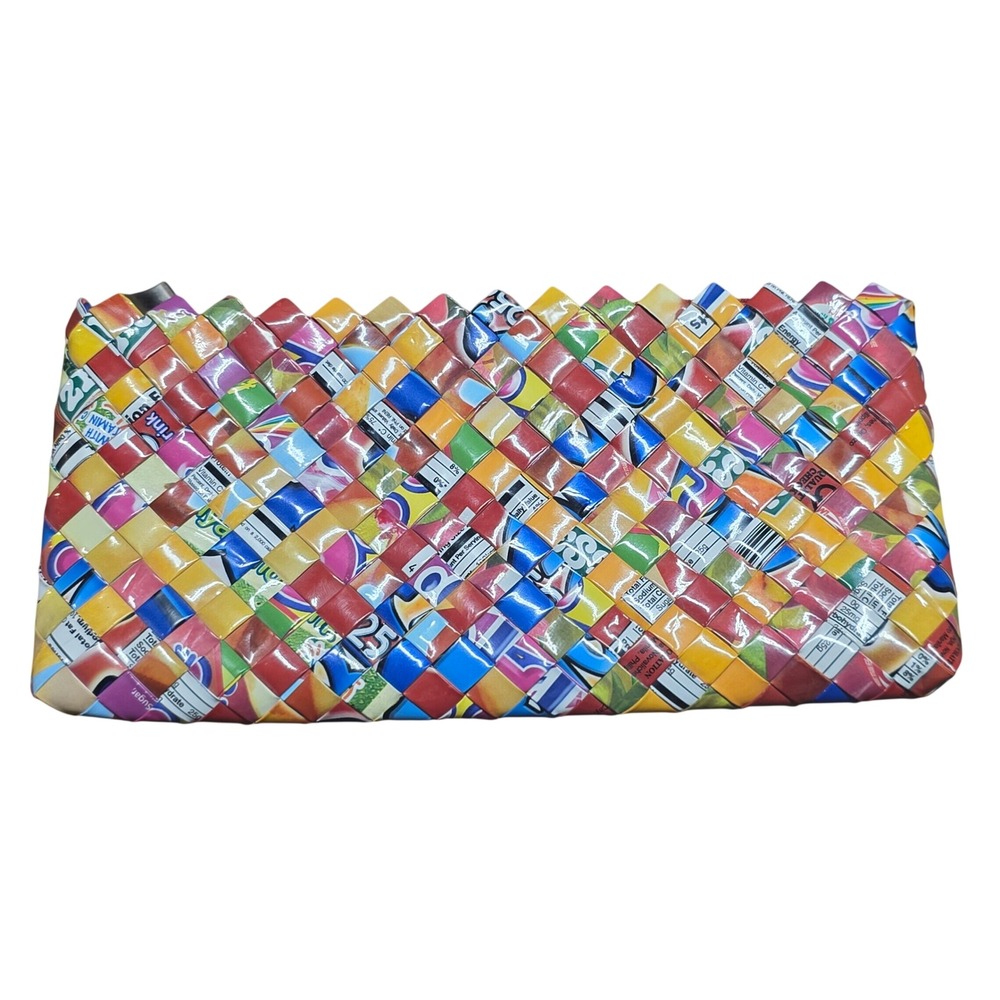 Handmade Recycled Juice Pouch Woven Clutch Bag Multicolor Upcycled Eco Friendly